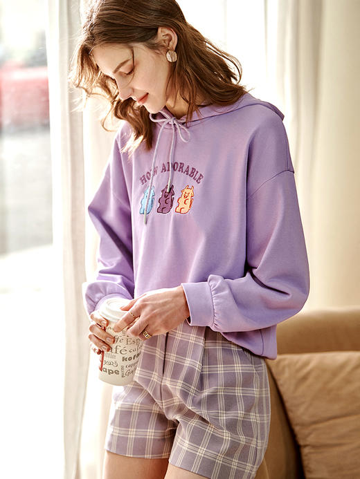 欧芮儿连帽卫衣2021年新款女小牛刺绣图案时尚俏皮年轻小清新上衣 商品图1