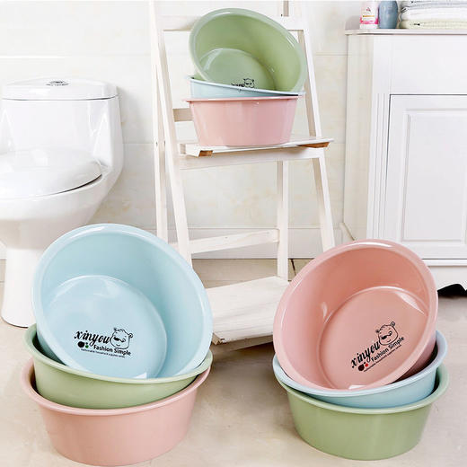 【加深设计三件套】圆形加厚塑料居家日用洗脸盆婴儿盆洗衣盆清洁工具 商品图0