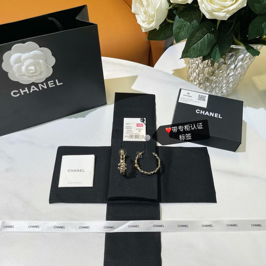 CHANEL香奈儿双c黑皮绳耳钉耳环 商品图2