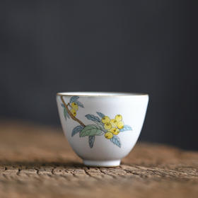 「汝窑手绘枇杷品茗杯功夫茶杯」景德镇手工陶瓷 单杯主人杯开片可养