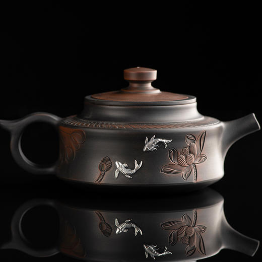 《必定有福》建水紫陶茶壶茶杯 足银镶嵌中式品茗 全手工复古送礼茶具 商品图1