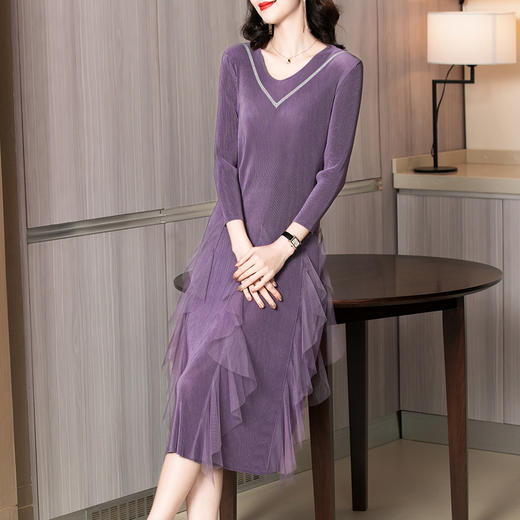 上海旗袍厂JN-K210107高端洋气褶皱连衣裙春装2021新款宽松大码胖mm遮肚子a字裙K210107 商品图1