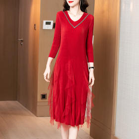 上海旗袍厂JN-K210107高端洋气褶皱连衣裙春装2021新款宽松大码胖mm遮肚子a字裙K210107