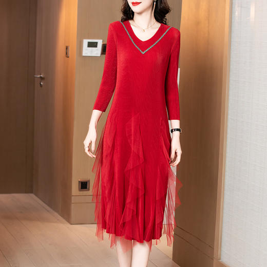 上海旗袍厂JN-K210107高端洋气褶皱连衣裙春装2021新款宽松大码胖mm遮肚子a字裙K210107 商品图0