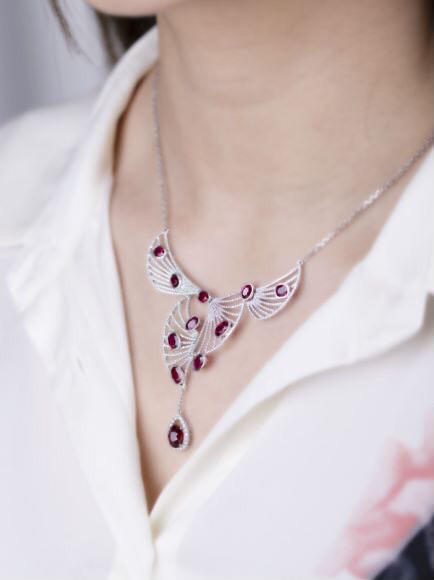 「网」红宝石钻石白金项链 商品图1