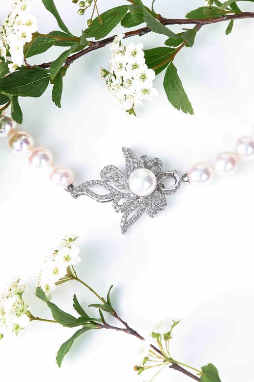 「兰花盘扣」钻石扣天女Akoya珍珠多用途项链7.5-8mm天女Akoya珍珠90cm钻石白金镶嵌兰花盘扣 商品图1