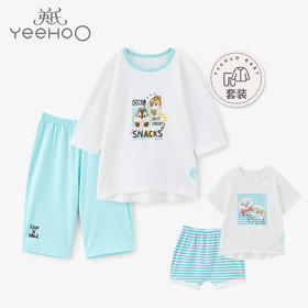 英氏儿童内衣套装居家服上衣裤子2021夏季短袖短裤YZJCJ21005A01