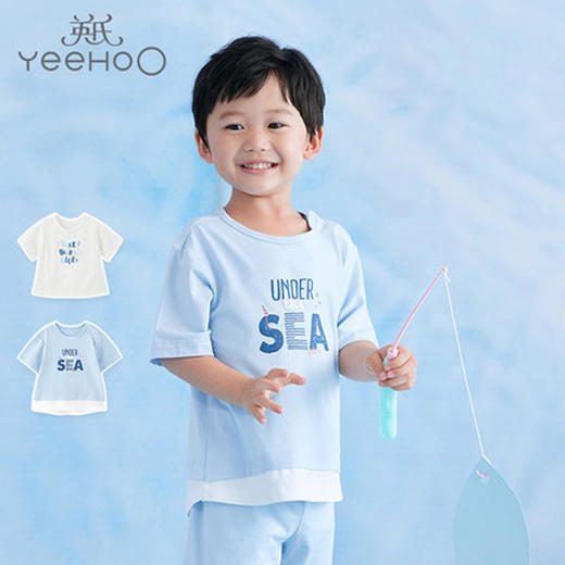 英氏儿童内衣宝宝居家服内衣舒麻短袖休闲上衣YLTBJ21003A01 商品图1