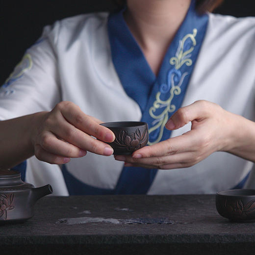 《必定有福》建水紫陶茶壶茶杯 足银镶嵌中式品茗 全手工复古送礼茶具 商品图4