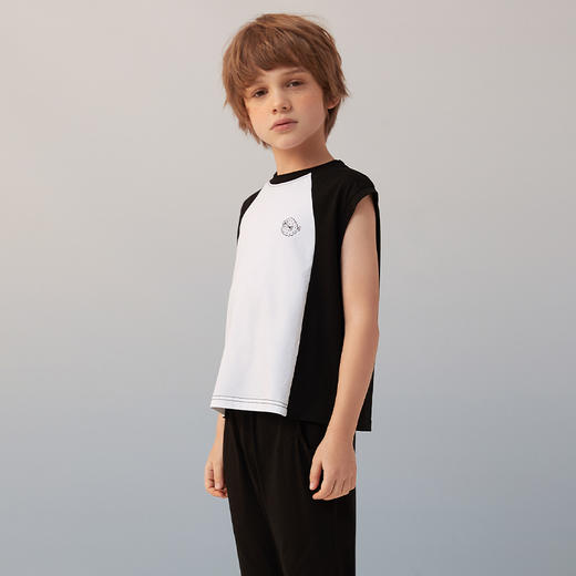 【纯棉撞色t恤】21年夏季新品男童撞色T恤时尚落肩袖薄上衣 商品图3
