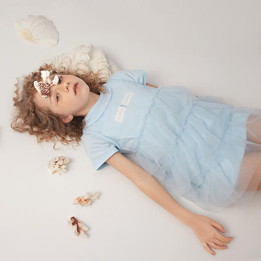 【两件套连衣裙】21年夏新品女童两件套网纱抽褶中长款连衣裙 商品图2