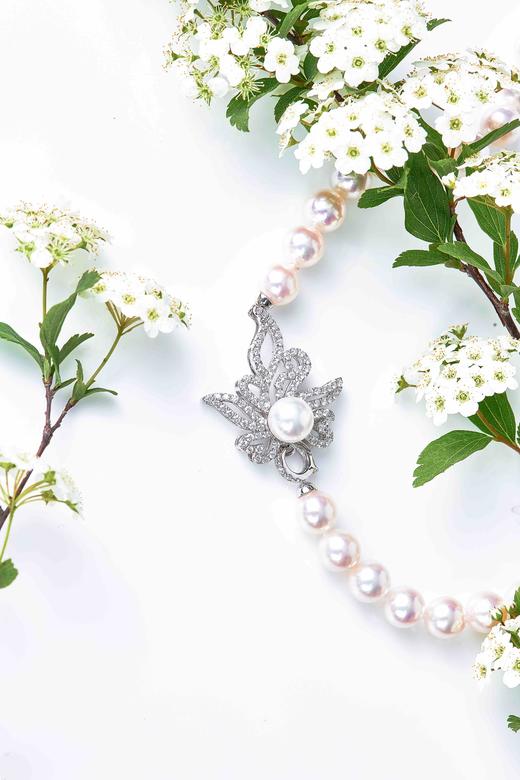 「兰花盘扣」钻石扣天女Akoya珍珠多用途项链7.5-8mm天女Akoya珍珠90cm钻石白金镶嵌兰花盘扣 商品图7