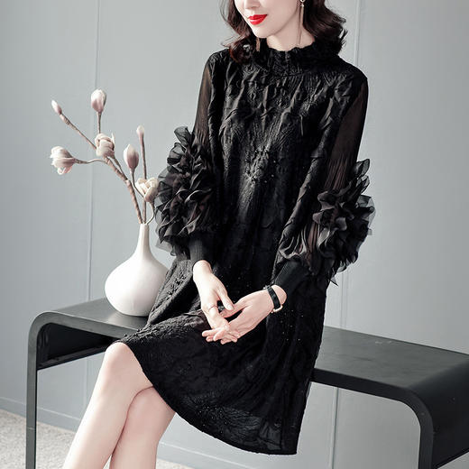 上海旗袍厂JN-K201011春装新款御姐风气质a字大码胖mm遮肚子三宅褶皱连衣裙K201011 商品图2