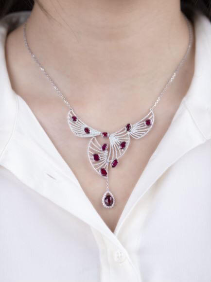 「网」红宝石钻石白金项链 商品图2