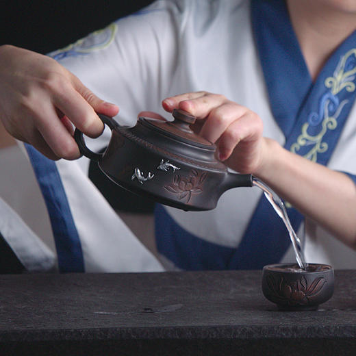 《必定有福》建水紫陶茶壶茶杯 足银镶嵌中式品茗 全手工复古送礼茶具 商品图5