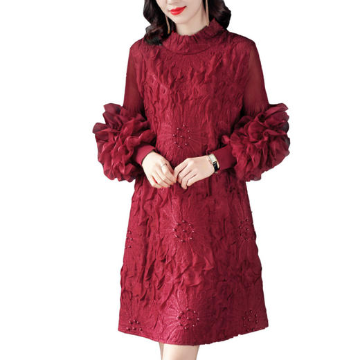 上海旗袍厂JN-K201011春装新款御姐风气质a字大码胖mm遮肚子三宅褶皱连衣裙K201011 商品图3