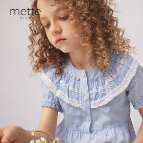 【纯棉薄衬衫】21年夏季新品女童100%棉衬衫时尚荷叶边撞色上衣