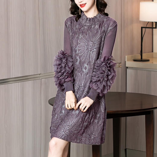 上海旗袍厂JN-K201011春装新款御姐风气质a字大码胖mm遮肚子三宅褶皱连衣裙K201011 商品图1