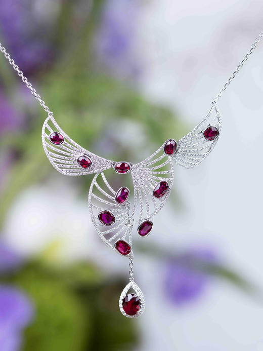 「网」红宝石钻石白金项链 商品图0