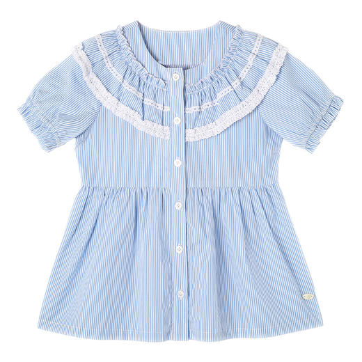 【纯棉薄衬衫】21年夏季新品女童100%棉衬衫时尚荷叶边撞色上衣 商品图6