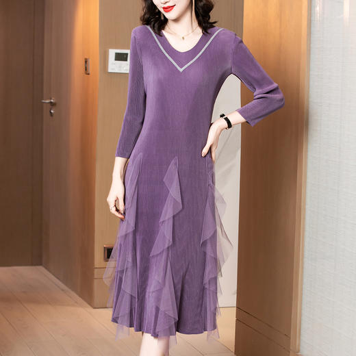 上海旗袍厂JN-K210107高端洋气褶皱连衣裙春装2021新款宽松大码胖mm遮肚子a字裙K210107 商品图2