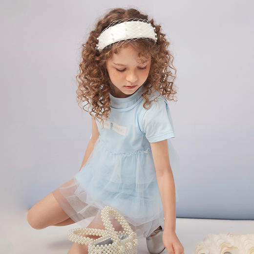 【两件套连衣裙】21年夏新品女童两件套网纱抽褶中长款连衣裙 商品图1