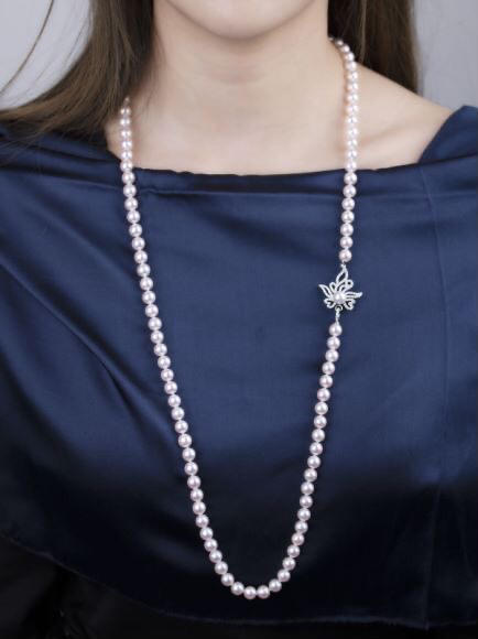 「兰花盘扣」钻石扣天女Akoya珍珠多用途项链7.5-8mm天女Akoya珍珠90cm钻石白金镶嵌兰花盘扣 商品图4