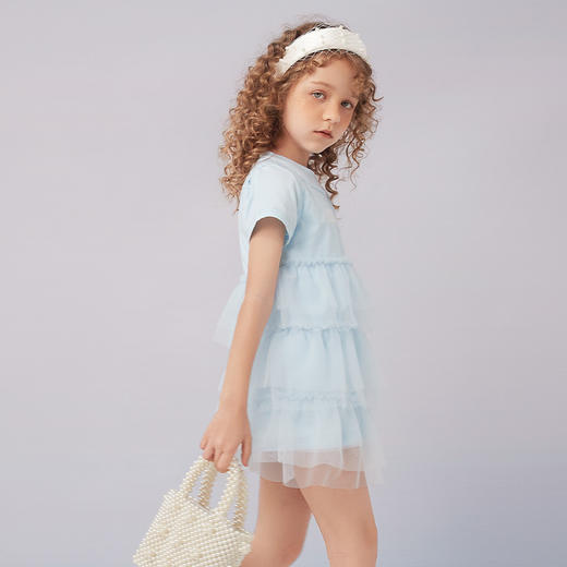 【两件套连衣裙】21年夏新品女童两件套网纱抽褶中长款连衣裙 商品图3