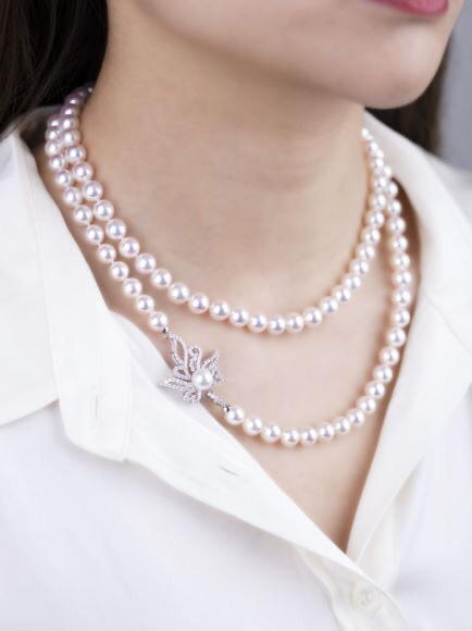 「兰花盘扣」钻石扣天女Akoya珍珠多用途项链7.5-8mm天女Akoya珍珠90cm钻石白金镶嵌兰花盘扣 商品图6
