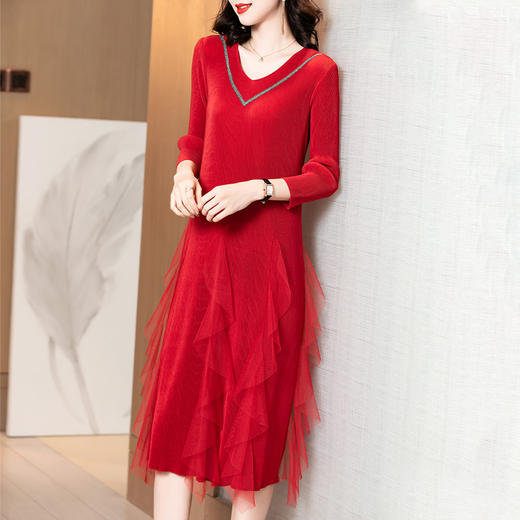 上海旗袍厂JN-K210107高端洋气褶皱连衣裙春装2021新款宽松大码胖mm遮肚子a字裙K210107 商品图4