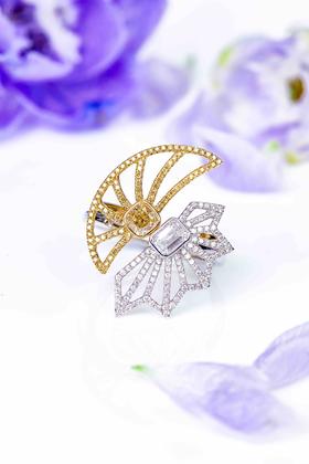 「雪花与密扇」黄钻白钻可分可合戒指