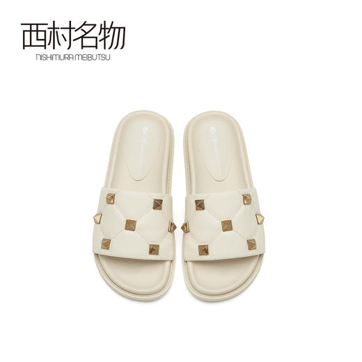 西村名物2021春季新款网红铆钉外穿简便懒人平底女牛皮凉拖T21BJ23341 商品图4