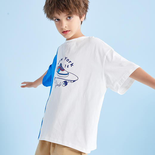 【抄底价清仓】龙之涵 男童亲水冰瓷棉短袖T恤 中大童套头上衣 婴幼儿A类标准 防晒防紫外 商品图6