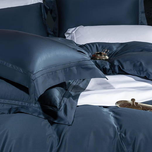 百支锦棉纯色缎纹奢华纯色四件套湛蓝色 商品图1