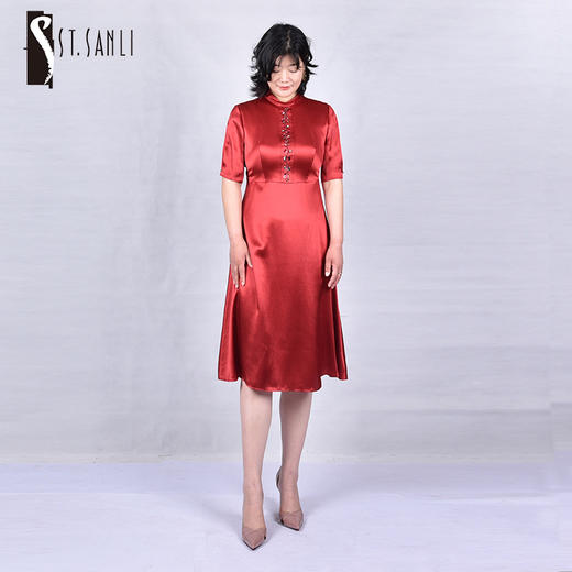 圣三利女装新夏季中长款气质桑蚕丝连衣裙SL2027163 商品图0