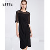EITIE爱特爱夏季新款洋气网纱拼接一字肩收腰显瘦黑色连衣裙6207988 商品缩略图0