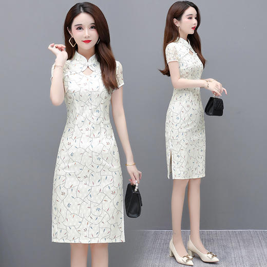YWE  MN21A20气质优雅立领印花大码连衣裙 商品图2