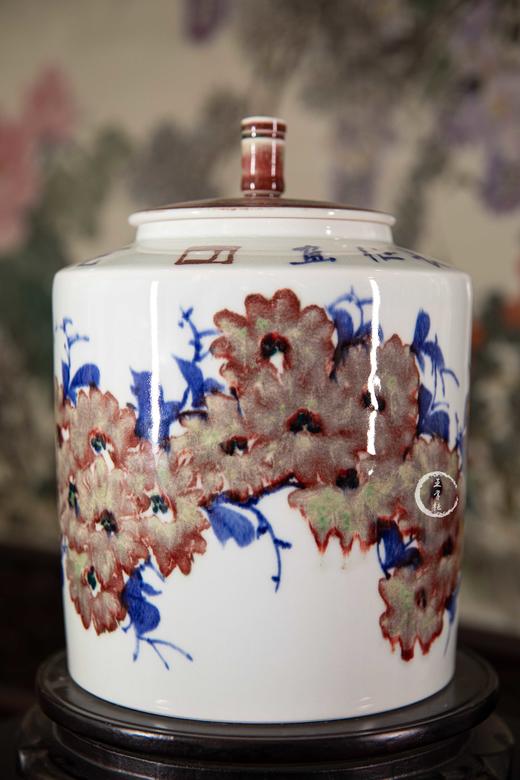 青花釉里红花开时茶叶罐 商品图2