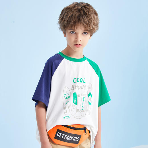 【抄底价清仓】龙之涵 男童亲水冰瓷棉短袖T恤 中大童套头上衣 婴幼儿A类标准 防晒防紫外 商品图1