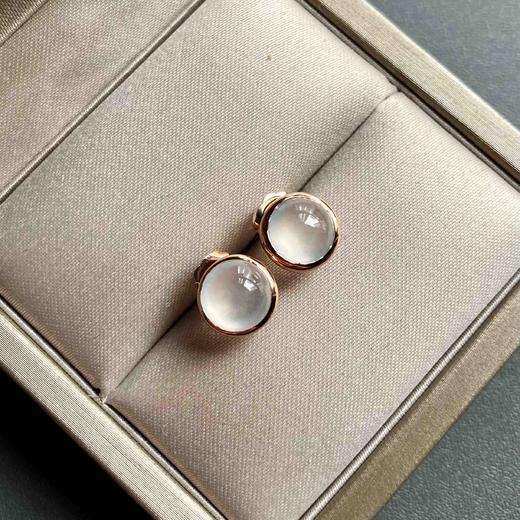 高冰种翡翠蛋面耳钉18k玫瑰金镶嵌 商品图1