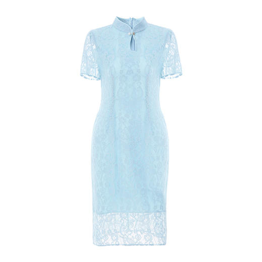 EITIE爱特爱21夏新款优雅气质中式镂空蕾丝水滴领改良旗袍连衣裙B2107724 商品图4