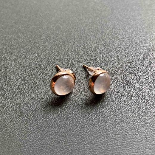 高冰种翡翠蛋面耳钉18k玫瑰金镶嵌 商品图9