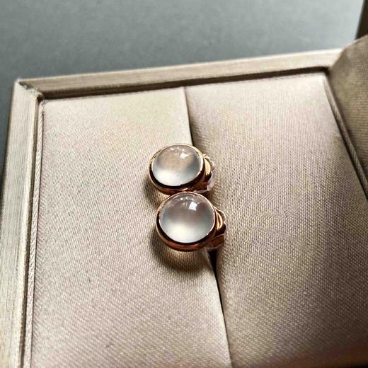 高冰种翡翠蛋面耳钉18k玫瑰金镶嵌 商品图4