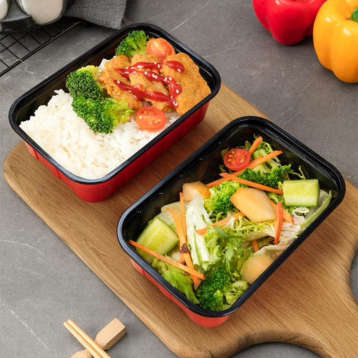 喇叭花一次性饭盒加厚pp塑料圆碗方盒黑红外卖盒快餐盒汤碗密封不漏带盖 商品图3