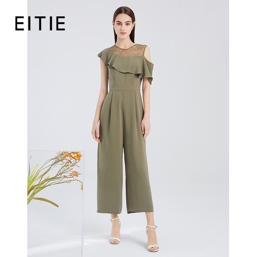 EITIE爱特爱夏季新款气质蕾丝拼接斜肩荷叶边显瘦高腰连体裤6207908 商品图1