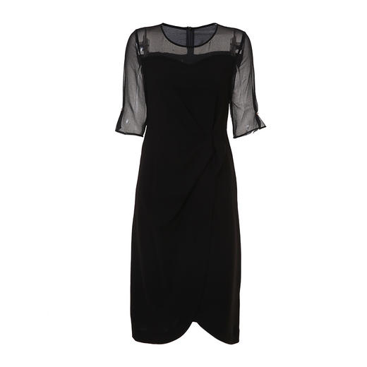 EITIE爱特爱夏季新款洋气网纱拼接一字肩收腰显瘦黑色连衣裙6207988 商品图4