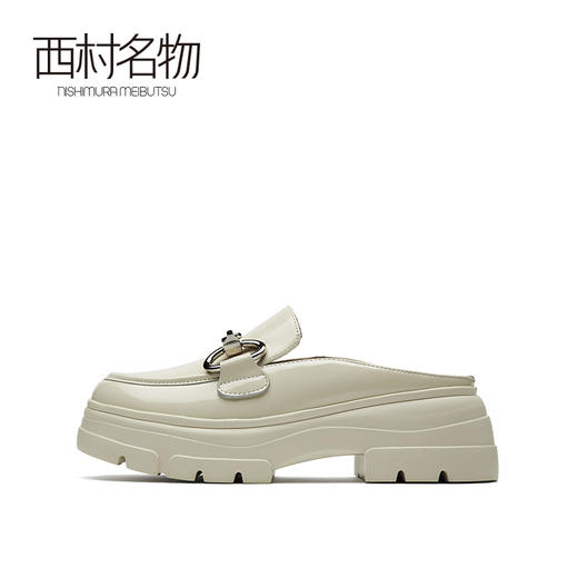 西村名物夏季新款厚底松糕漆皮凉拖女牛皮革包头穆勒鞋X21AH14021 商品图2