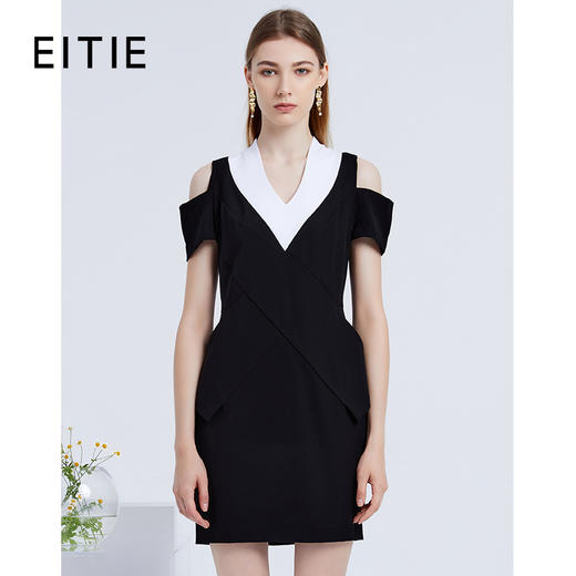 EITIE爱特爱新款女装连衣裙时尚OL漏肩通勤女士中裙3907690 商品图0