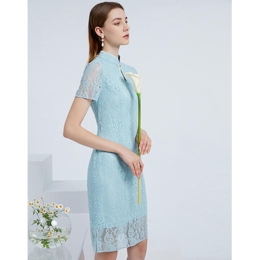 EITIE爱特爱21夏新款优雅气质中式镂空蕾丝水滴领改良旗袍连衣裙B2107724 商品图1