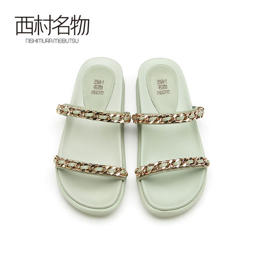 西村名物2021春季新款女士凉拖鞋凉鞋拖鞋水钻白色粗跟X21BJ23291 商品图3